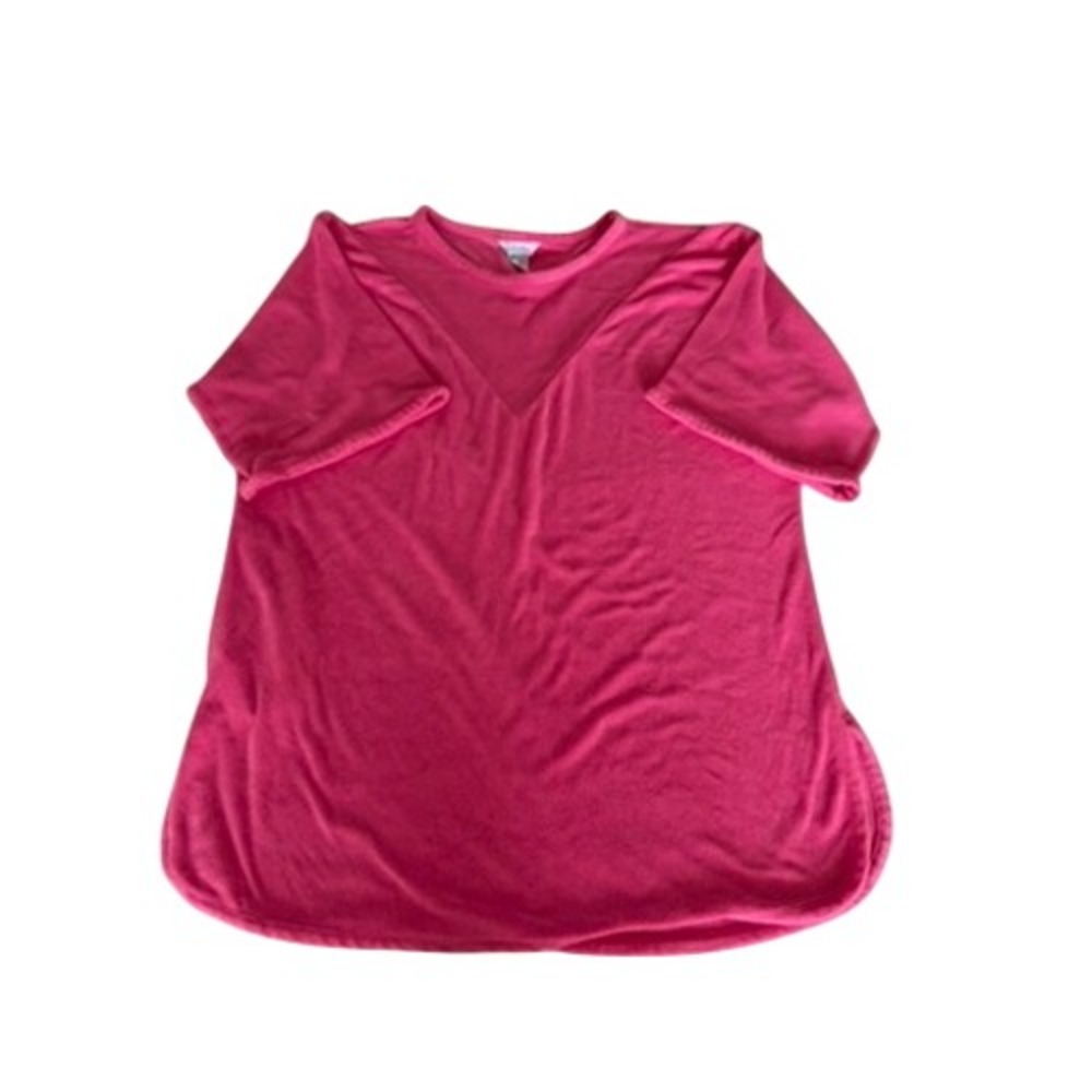 VTG! "At HomeWear" Hot Pink Terry Cloth Mesh‎ V-Inset Top 2XL Loungewear RARE!!